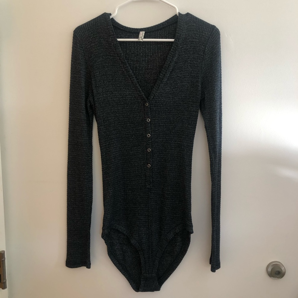 Free People waffle knit blue bodysuit